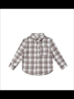 Rylee + Cru Plaid Button-Down Shirt in Brown and White
